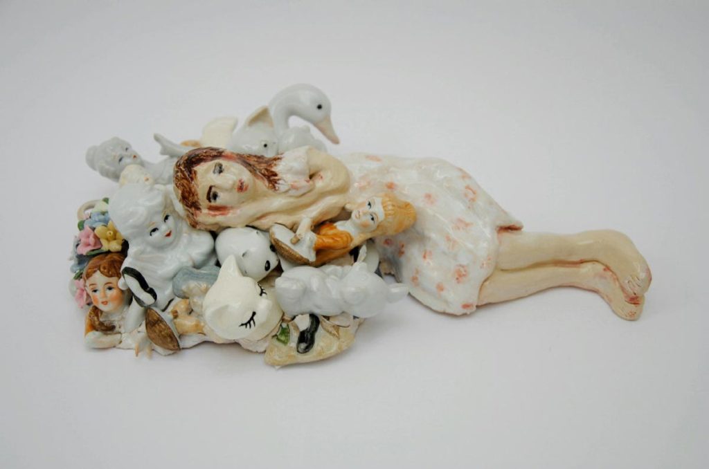 Lea – Height 17 cm, glazed ceramic, found objects of porcelain, 2009